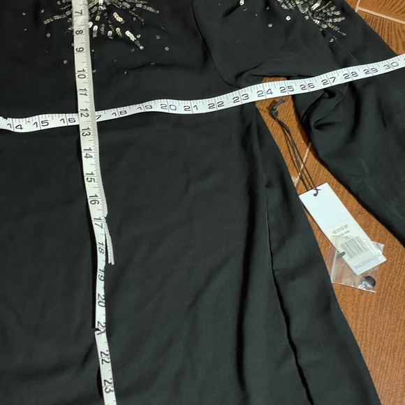 Dex Black Semi Sheer silver star burst sequin blouse long sleeve size 1X tassels - Picture 8 of 16